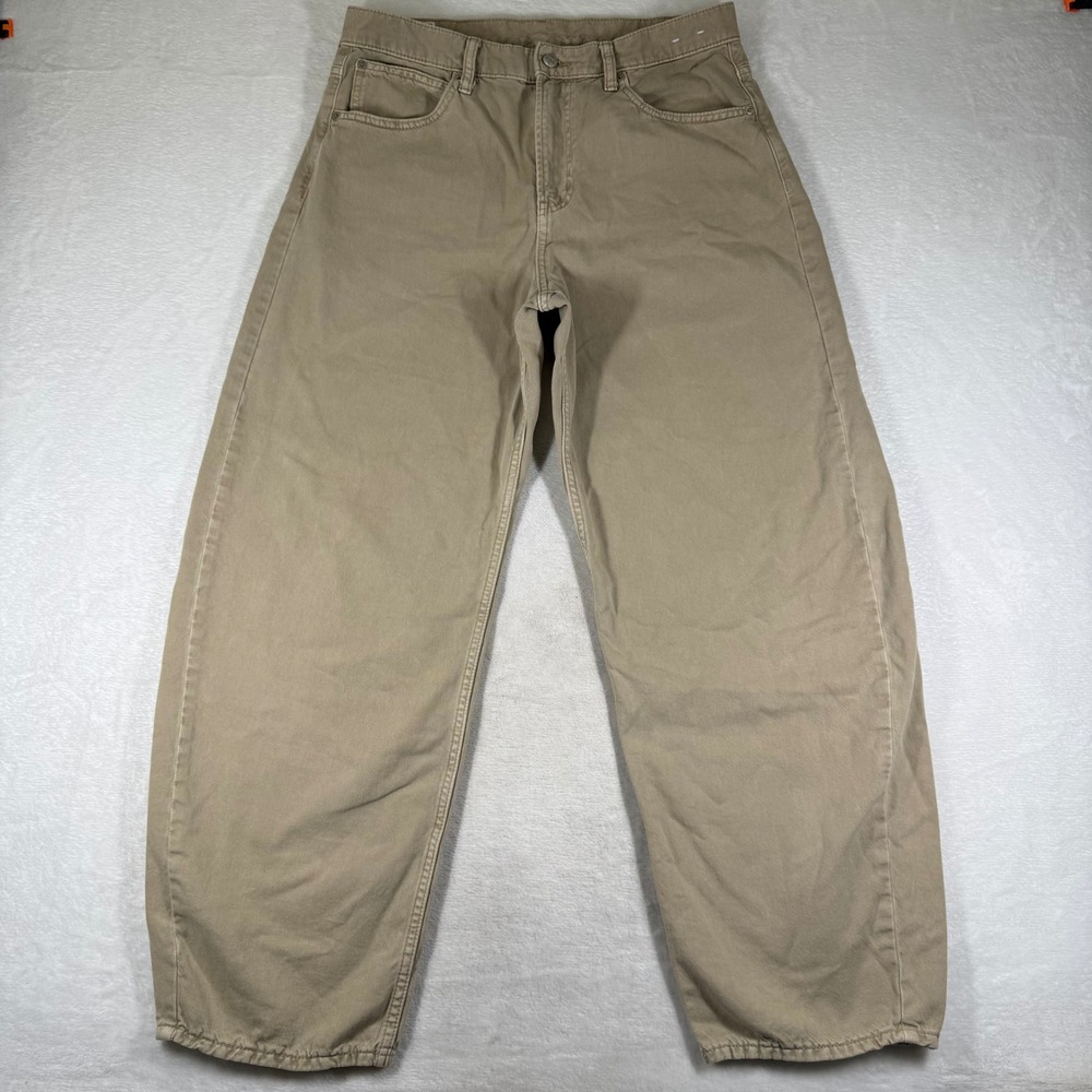 GAP Barrel High Rise Khaki Tan Wide Leg Tapered Pants 31 12R Cotton